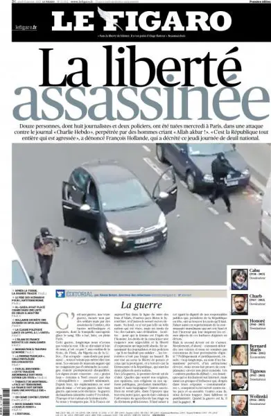 La une du Figaro couleur noire Charlie Hebdo