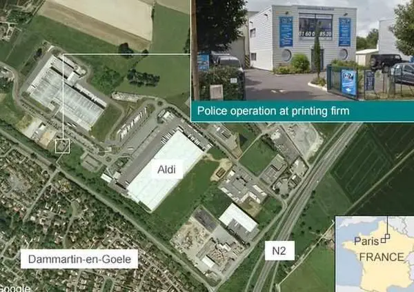 Opération de la police à Dammartin-en-Goële où a lieu la prise d'otage des frères Kouachi