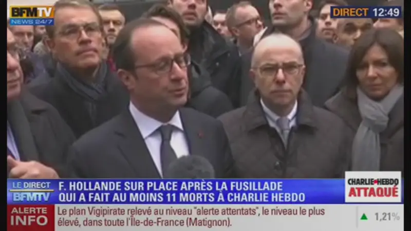 Hollande s'exprime après l'attentat contre Charlie Hebdo de janvier 2015