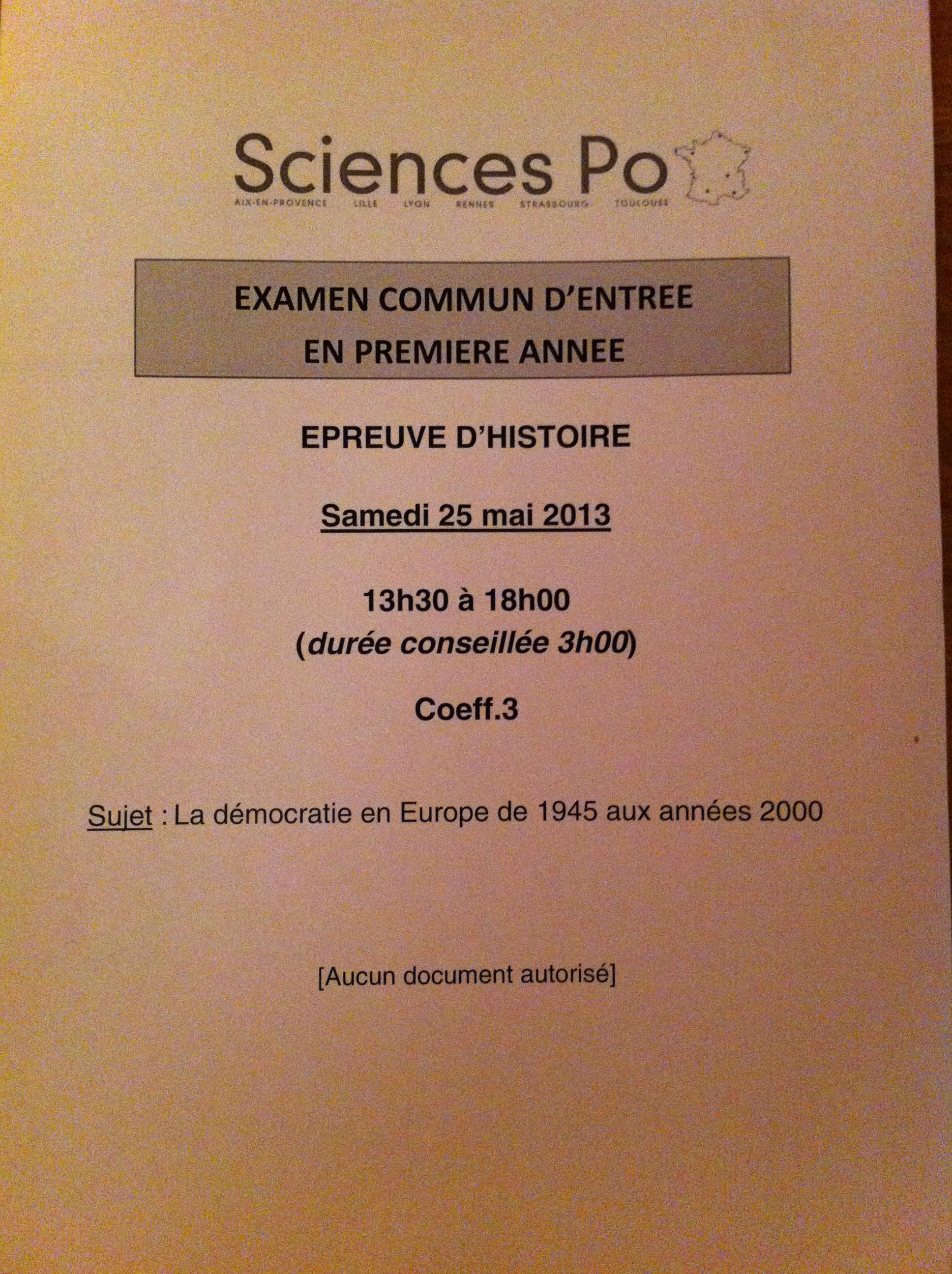 sujets Histoire IEP 2013